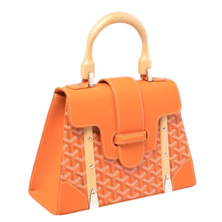 Pre Owned Goyard Orange Coated Canvas and Leather Saigon PM Top Handle Bag