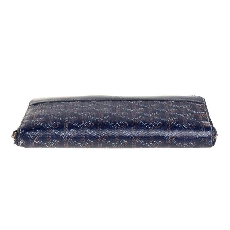 Pre Owned Goyard Blue Goyardline Coated Canvas  and Leather Matignon Zip Around Wallet