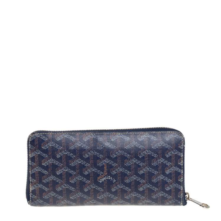 Pre Owned Goyard Blue Goyardline Coated Canvas  and Leather Matignon Zip Around Wallet