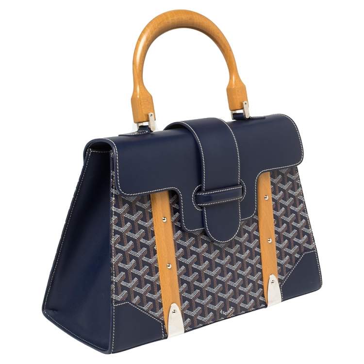 Pre Owned Goyard Navy Blue Goyardine Coated Canvas and Leather Saigon MM Top Handle Bag