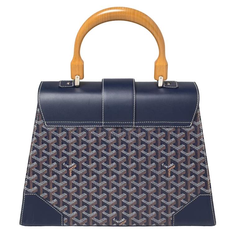Pre Owned Goyard Navy Blue Goyardine Coated Canvas and Leather Saigon MM Top Handle Bag