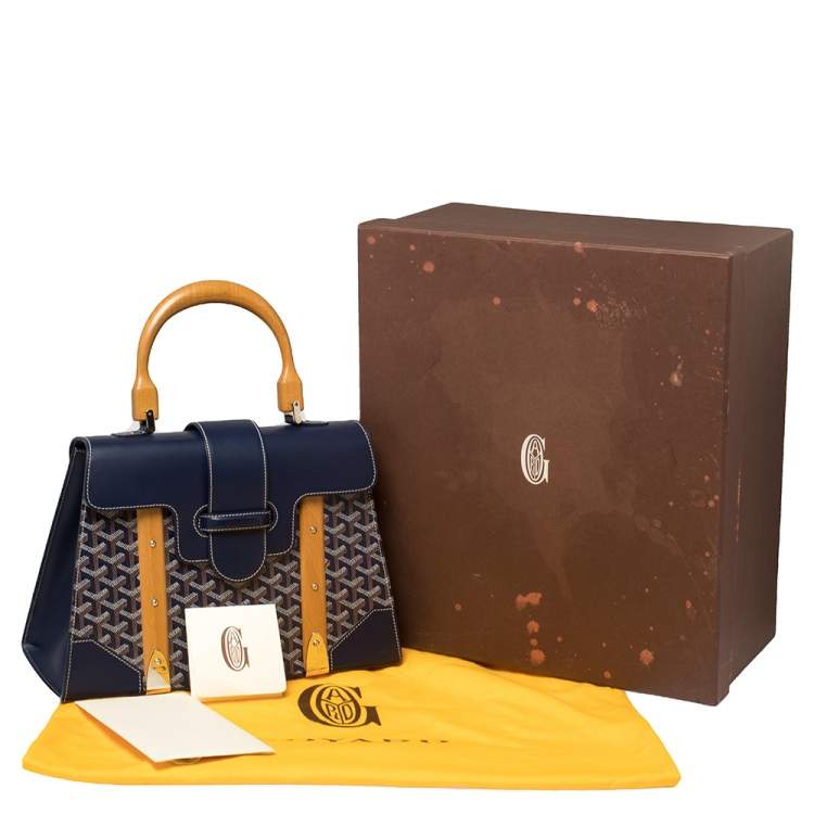 Pre Owned Goyard Navy Blue Goyardine Coated Canvas and Leather Saigon MM Top Handle Bag