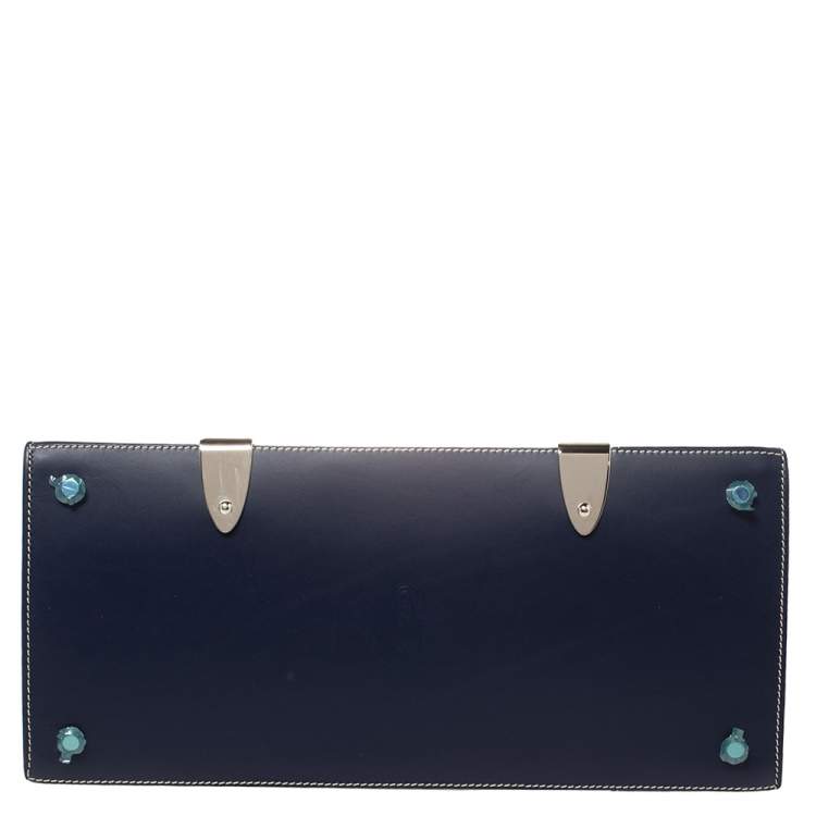 Pre Owned Goyard Navy Blue Goyardine Coated Canvas and Leather Saigon MM Top Handle Bag