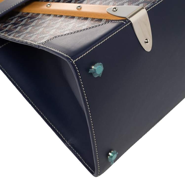 Pre Owned Goyard Navy Blue Goyardine Coated Canvas and Leather Saigon MM Top Handle Bag