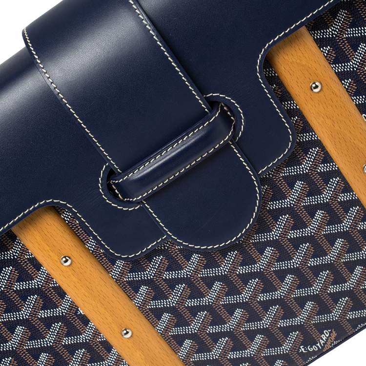 Pre Owned Goyard Navy Blue Goyardine Coated Canvas and Leather Saigon MM Top Handle Bag