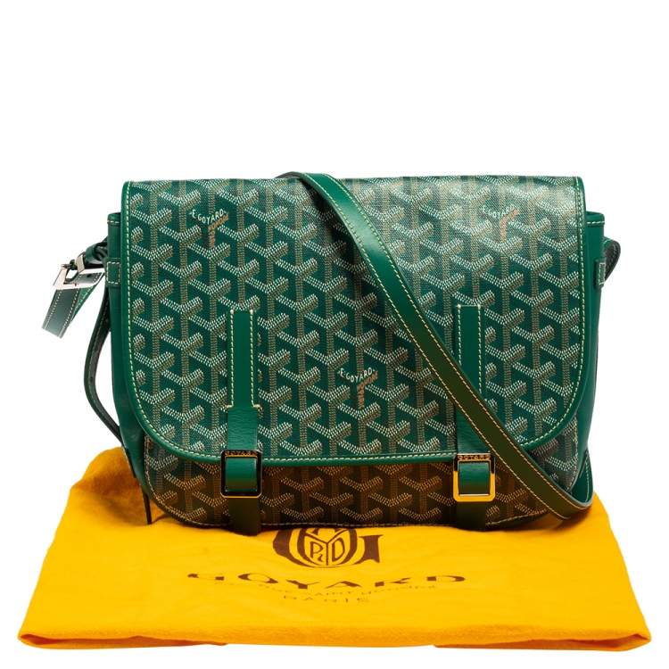 Pre Owned Goyard Green Goyardine Coated Canvas and Leather Belvedere MM Saddle Bag
