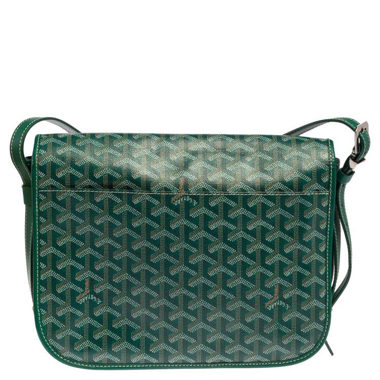 Pre Owned Goyard Green Goyardine Coated Canvas and Leather Belvedere MM Saddle Bag
