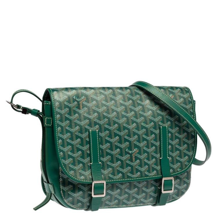 Pre Owned Goyard Green Goyardine Coated Canvas and Leather Belvedere MM Saddle Bag