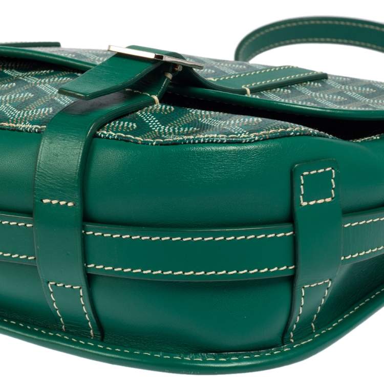 Pre Owned Goyard Green Goyardine Coated Canvas and Leather Belvedere MM Saddle Bag