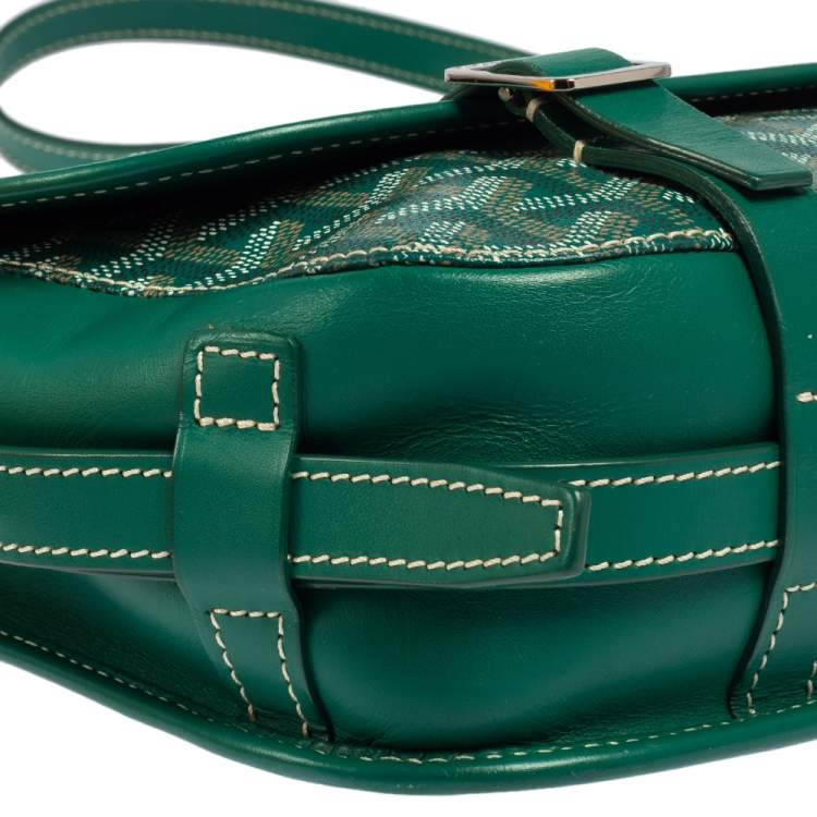 Pre Owned Goyard Green Goyardine Coated Canvas and Leather Belvedere MM Saddle Bag