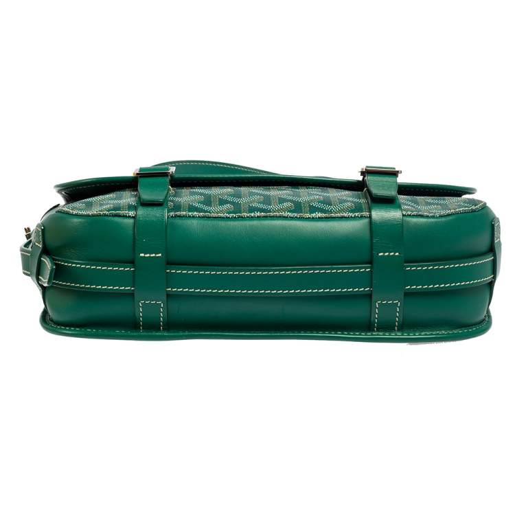Pre Owned Goyard Green Goyardine Coated Canvas and Leather Belvedere MM Saddle Bag