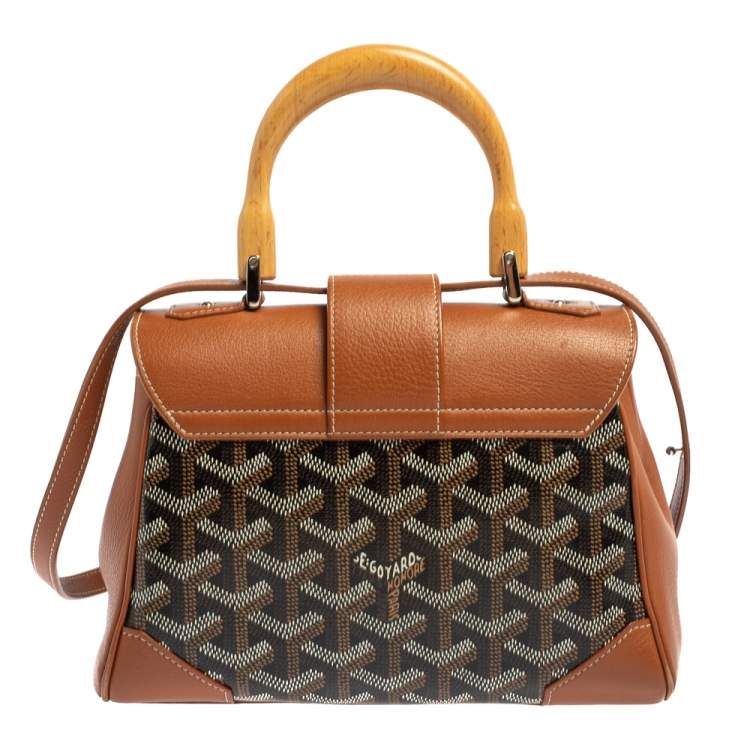 Pre Owned Goyard Brown Goyardine Canvas and Leather Mini Saigon Top Handle Bag