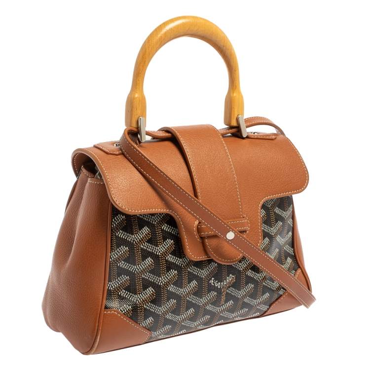 Pre Owned Goyard Brown Goyardine Canvas and Leather Mini Saigon Top Handle Bag