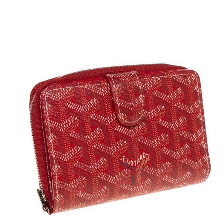 Pre Owned Goyard Red Goyardine Coated Canvas Tuileries Zip Compact Wallet