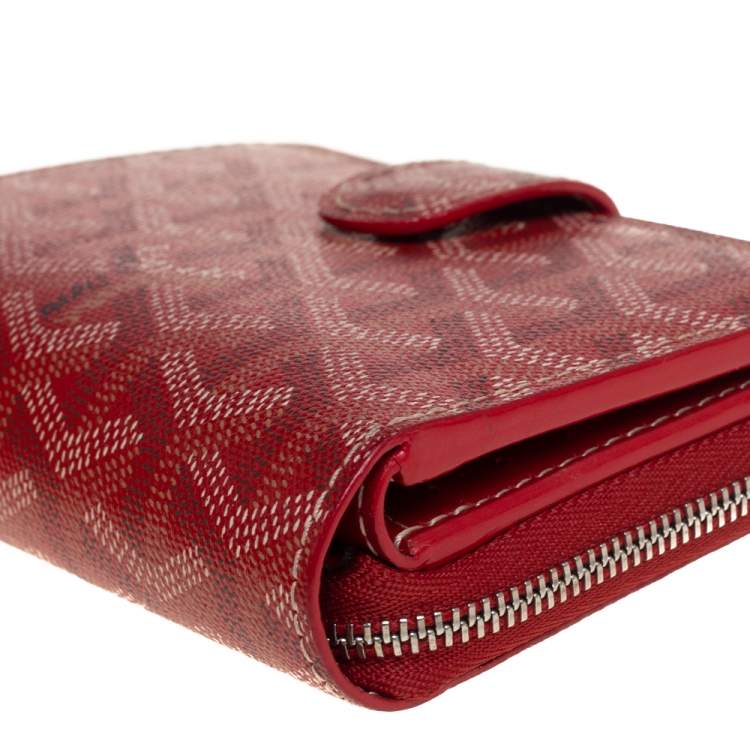 Pre Owned Goyard Red Goyardine Coated Canvas Tuileries Zip Compact Wallet