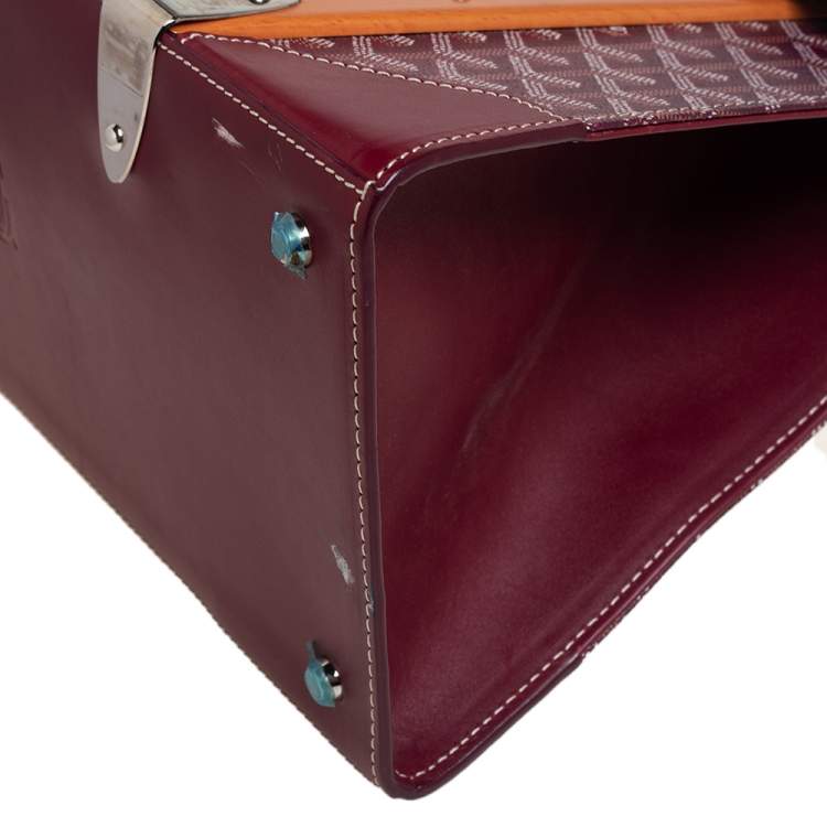 Pre Owned Goyard Burgundy Goyardine Coated Canvas and Leather Saigon MM Top Handle Bag