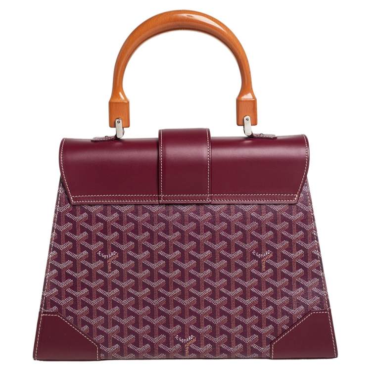 Pre Owned Goyard Burgundy Goyardine Coated Canvas and Leather Saigon MM Top Handle Bag