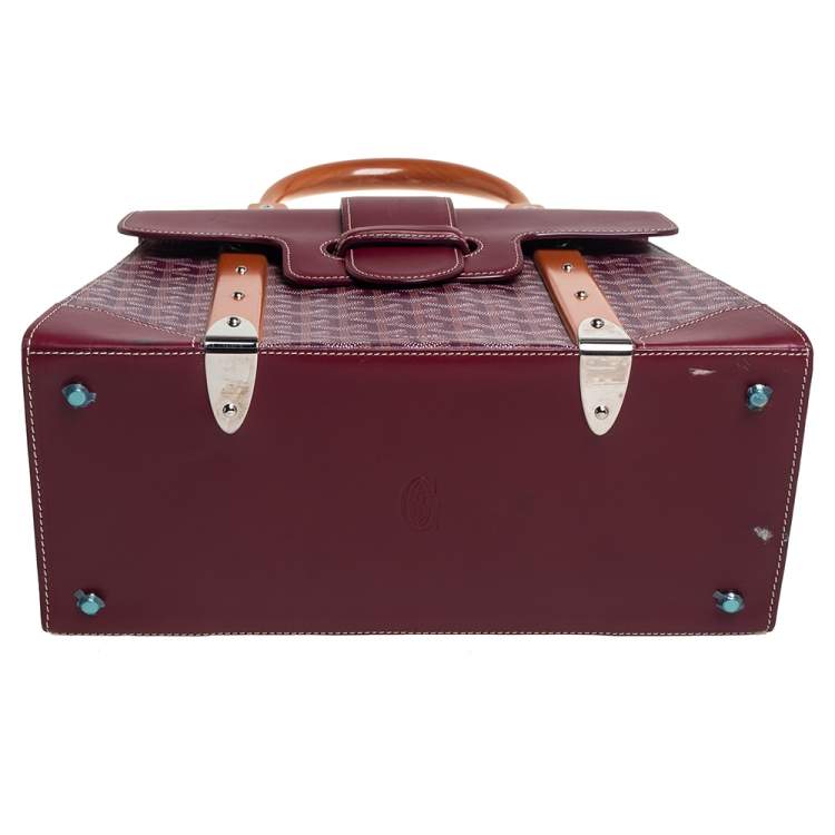 Pre Owned Goyard Burgundy Goyardine Coated Canvas and Leather Saigon MM Top Handle Bag
