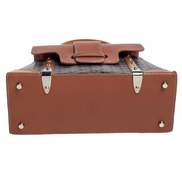 Pre Owned Goyard Brown Goyardine Coated Canvas and Leather Saigon PM Top Handle Bag