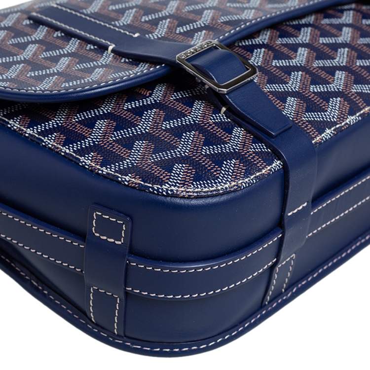 Pre Owned Goyard Navy Blue Goyardine Coated Canvas and Leather Belvedere MM Saddle Bag
