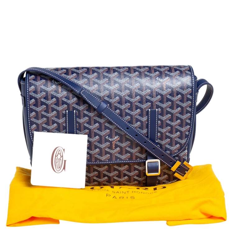 Pre Owned Goyard Navy Blue Goyardine Coated Canvas and Leather Belvedere MM Saddle Bag