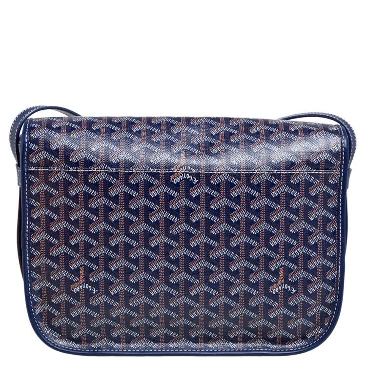 Pre Owned Goyard Navy Blue Goyardine Coated Canvas and Leather Belvedere MM Saddle Bag