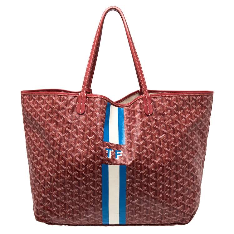 Auth GOYARD Saint Louis PM Red Coated Canvas Leather Tote Bag