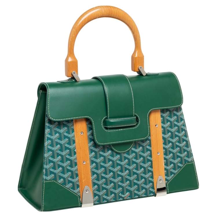 Pre Owned Goyard Green Goyardine Coated Canvas and Leather Saigon MM Top Handle Bag