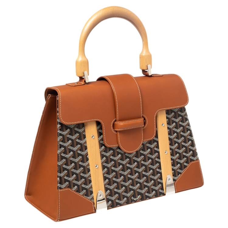 Pre Owned Goyard Brown Goyardine Coated Canvas and Leather Saigon MM Top Handle Bag