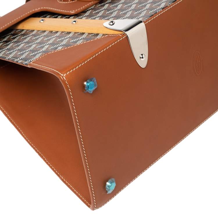 Pre Owned Goyard Brown Goyardine Coated Canvas and Leather Saigon MM Top Handle Bag