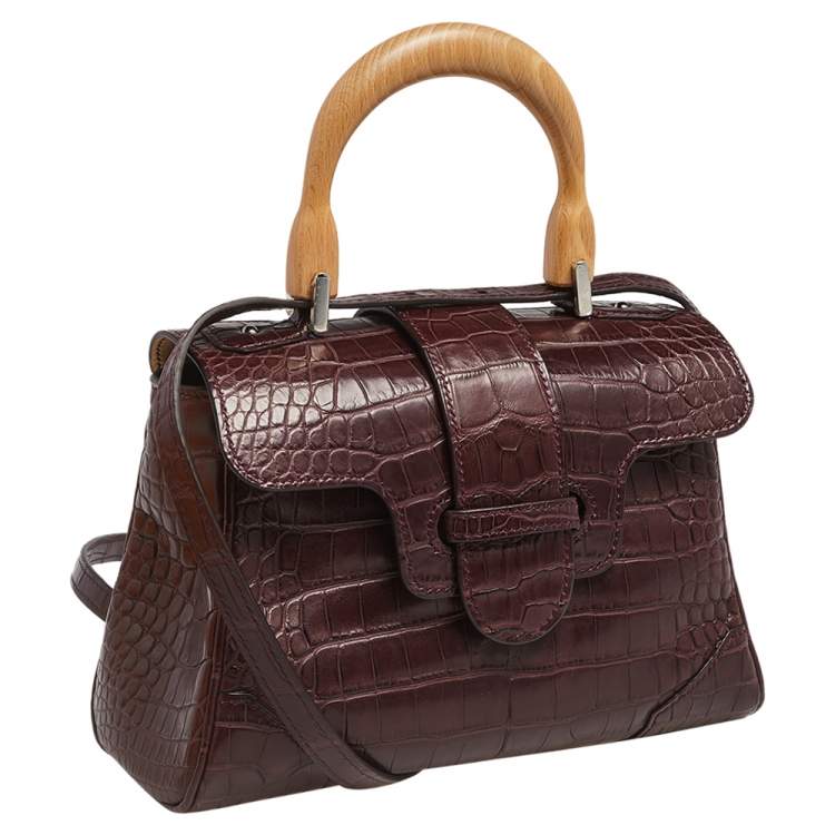 Pre Owned Goyard Burgundy Alligator Mini Saigon Top Handle Bag
