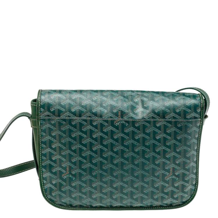 Pre Owned Goyard Green Goyardine Coated Canvas and Leather Belvedere MM Bag