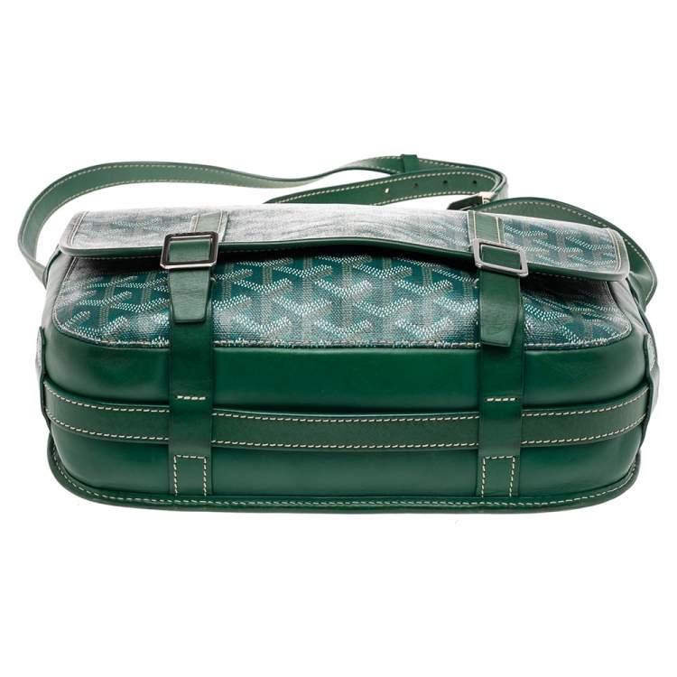 Pre Owned Goyard Green Goyardine Coated Canvas and Leather Belvedere MM Bag