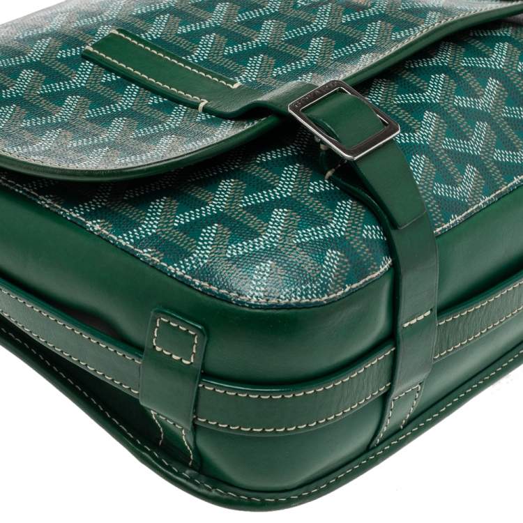 Pre Owned Goyard Green Goyardine Coated Canvas and Leather Belvedere MM Bag