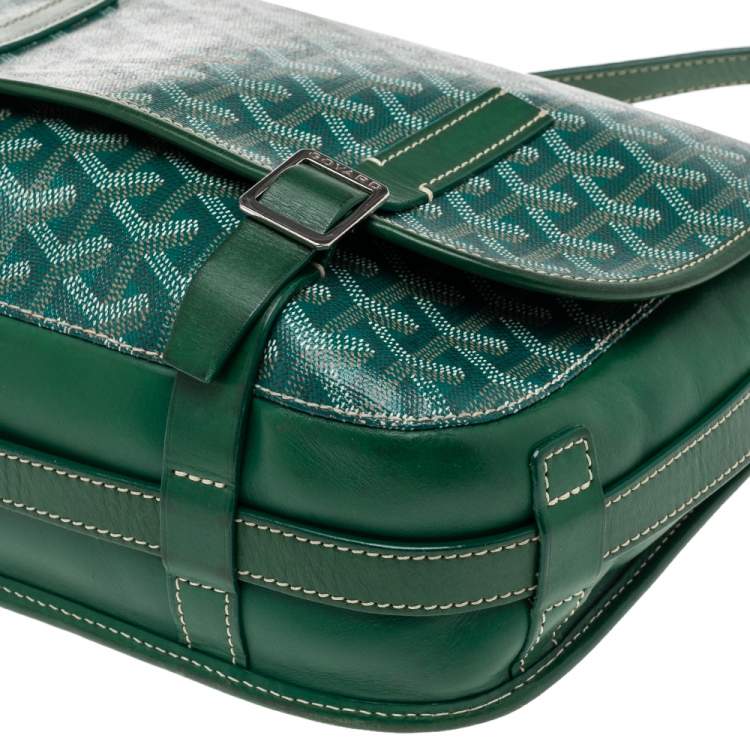 Pre Owned Goyard Green Goyardine Coated Canvas and Leather Belvedere MM Bag