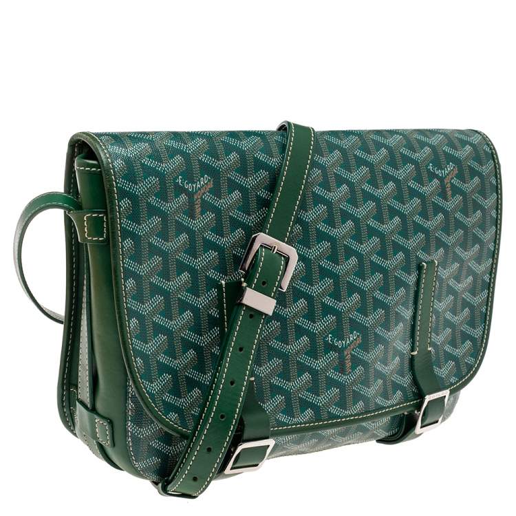 Pre Owned Goyard Green Goyardine Coated Canvas and Leather Belvedere MM Bag