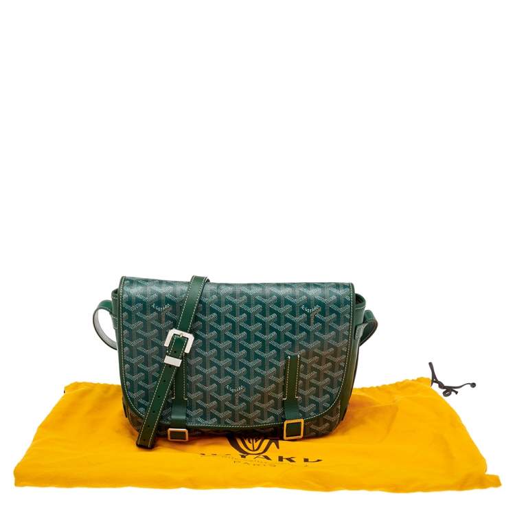 Pre Owned Goyard Green Goyardine Coated Canvas and Leather Belvedere MM Bag