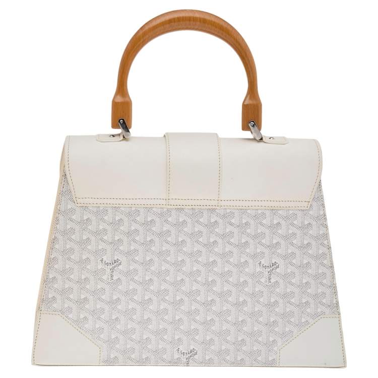 Pre Owned Goyard White Goyardine Coated Canvas and Leather Saigon MM Top Handle Bag