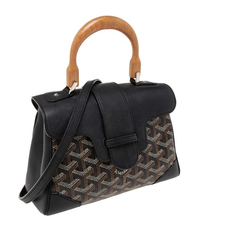 Pre Owned Goyard Black Goyardine Canvas and Leather Mini Saigon Top Handle Bag