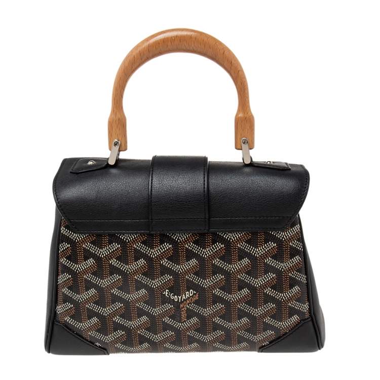 Pre Owned Goyard Black Goyardine Canvas and Leather Mini Saigon Top Handle Bag