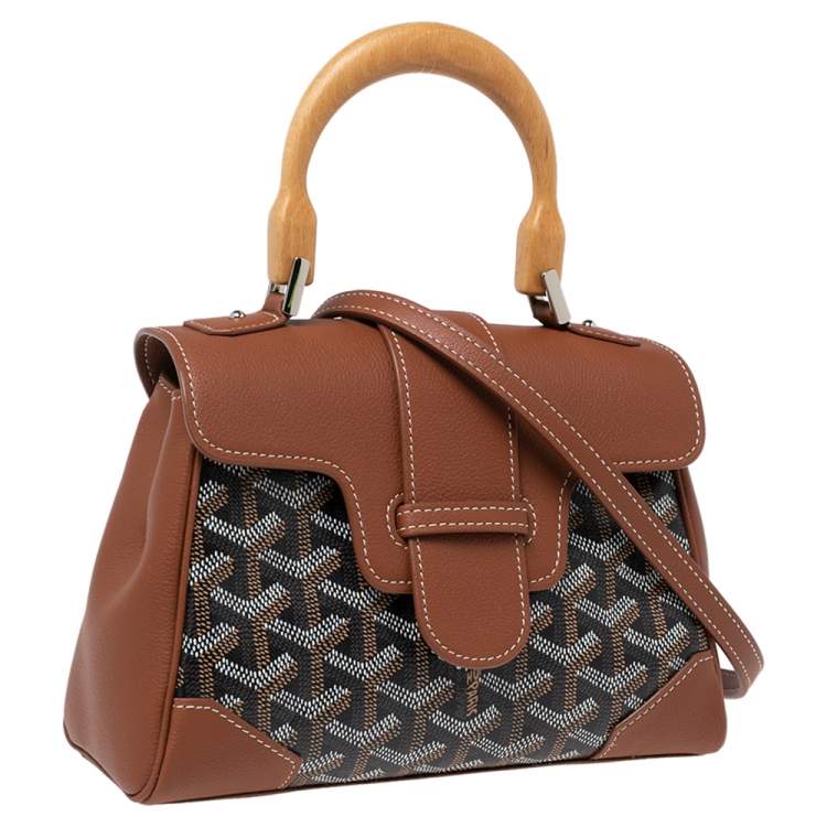 Pre Owned Goyard Brown Goyardine Coated Canvas and Leather Mini Saigon Top Handle Bag