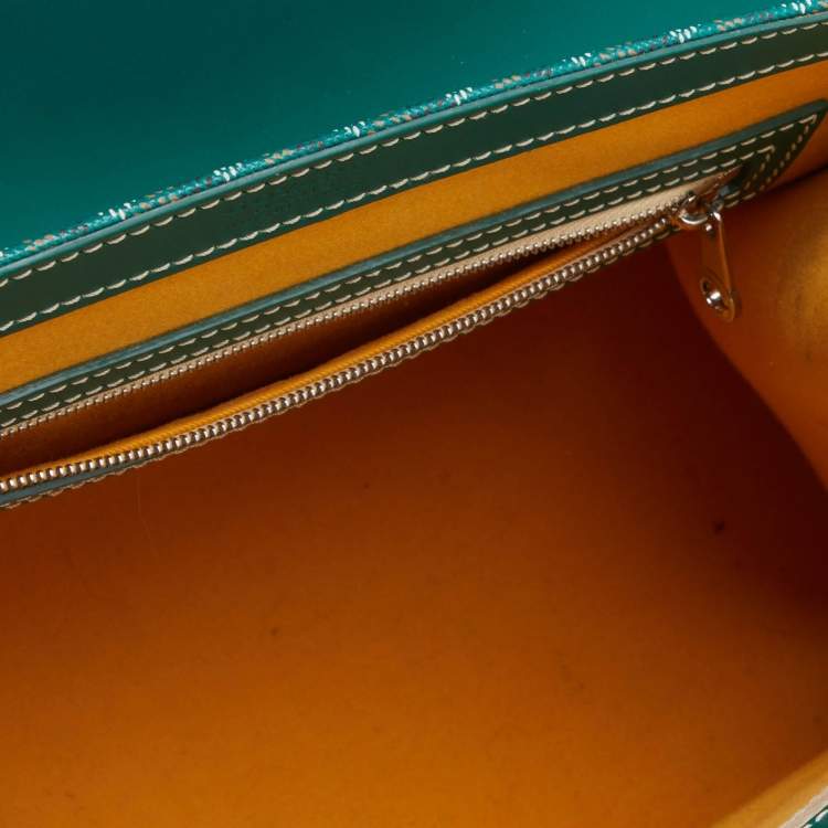 Pre Owned Goyard Green Coated Canvas And Leather Saigon MM Top Handle Bag