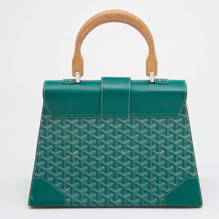 Pre Owned Goyard Green Coated Canvas And Leather Saigon MM Top Handle Bag