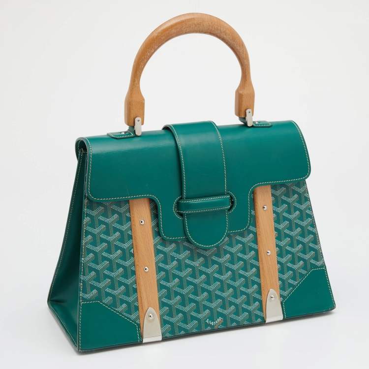 Pre Owned Goyard Green Coated Canvas And Leather Saigon MM Top Handle Bag
