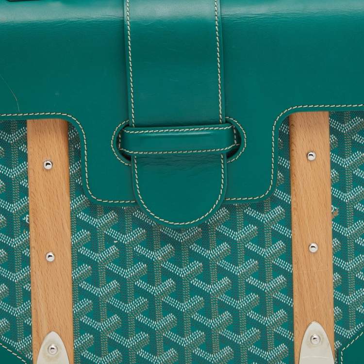 Pre Owned Goyard Green Coated Canvas And Leather Saigon MM Top Handle Bag