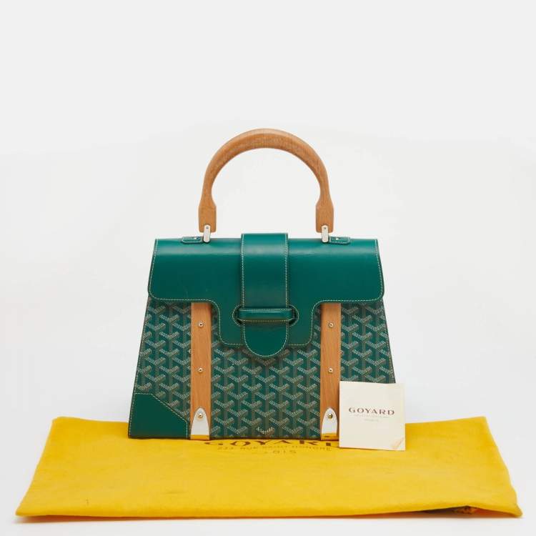 Pre Owned Goyard Green Coated Canvas And Leather Saigon MM Top Handle Bag