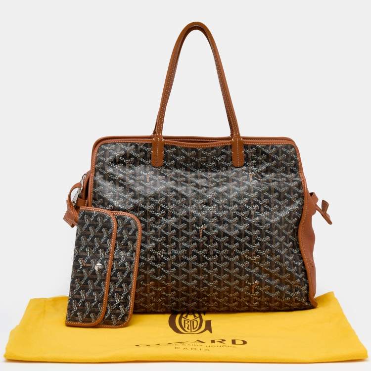 Pre Owned Goyard Brown/Cognac Chevron Print Coated Canvas And Leather Hardy PM Tote