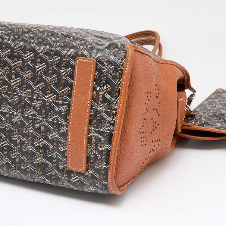 Pre Owned Goyard Brown/Cognac Chevron Print Coated Canvas And Leather Hardy PM Tote