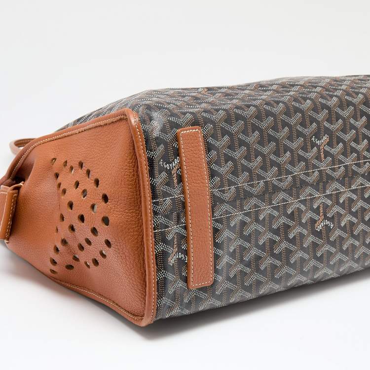 Pre Owned Goyard Brown/Cognac Chevron Print Coated Canvas And Leather Hardy PM Tote