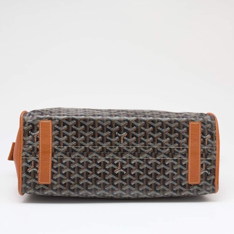 Pre Owned Goyard Brown/Cognac Chevron Print Coated Canvas And Leather Hardy PM Tote